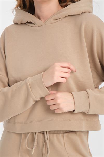 Kapüşonlu Sweatshirt + İp Bağlamalı İspanyol Paça Eşofman (2 Parça)