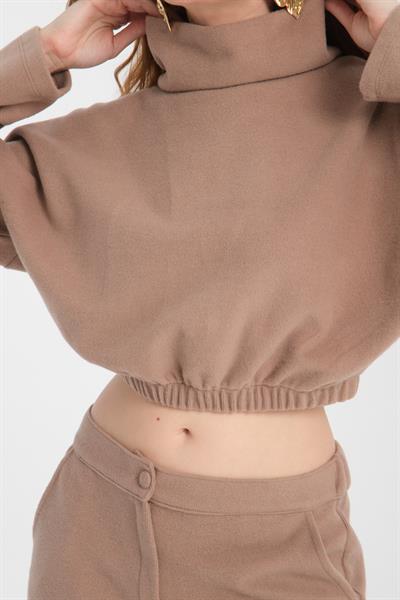 Pamuklu Boğazlı Sweatshirt + Pamuklu Pantolon Takım (2 Parça)