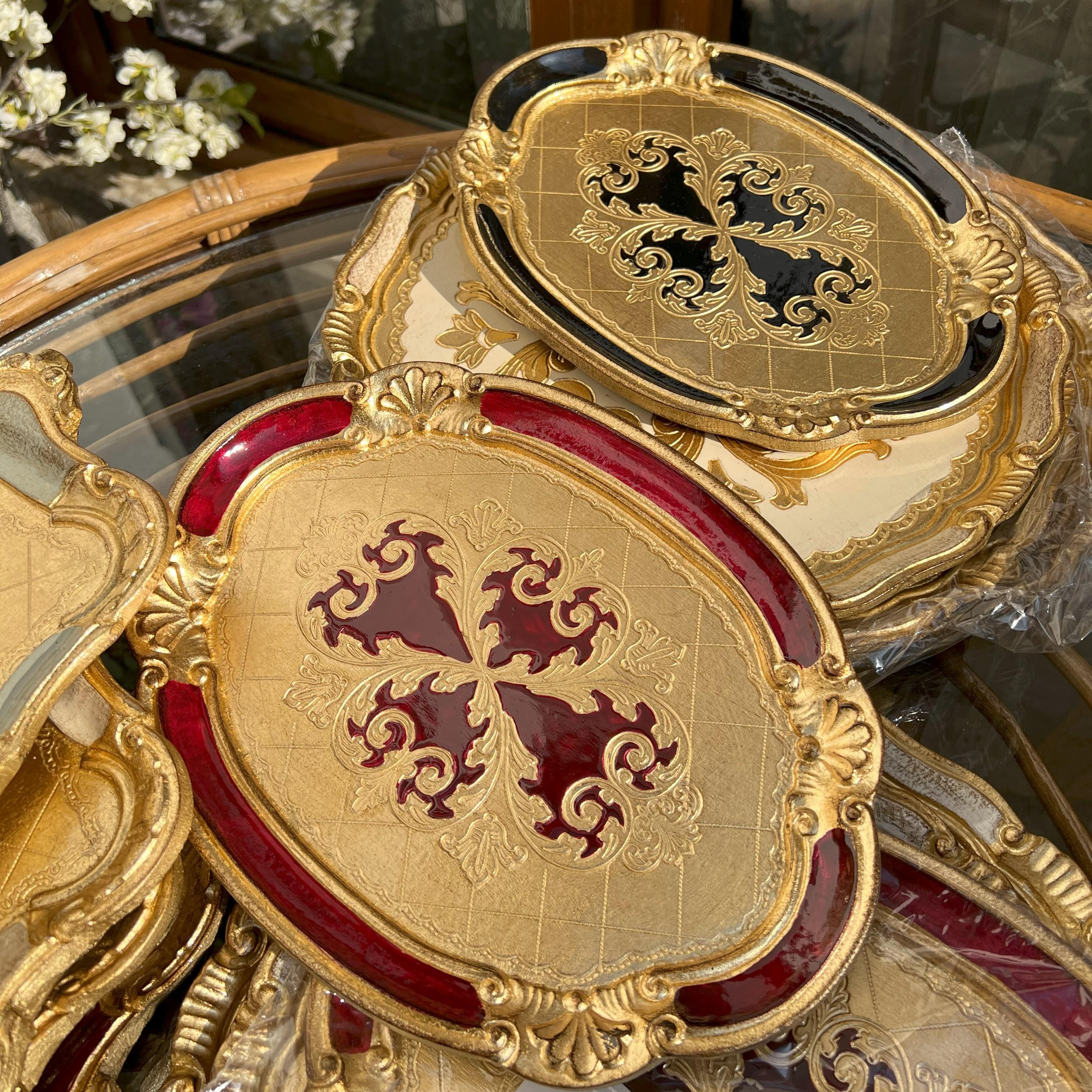 L & M Florence Art Gül Ağacı Oval İthal Gold Siyah Kırmızı Tek Kişilik Tepsi 1 Numara