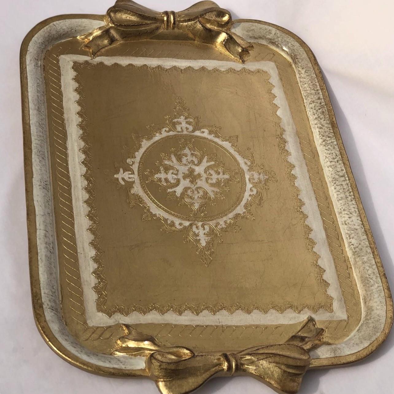 L & M Florence Art Gold Gül Ağacı İthal Dikdörtgen Renkli Tepsi 8-12 Kişilik