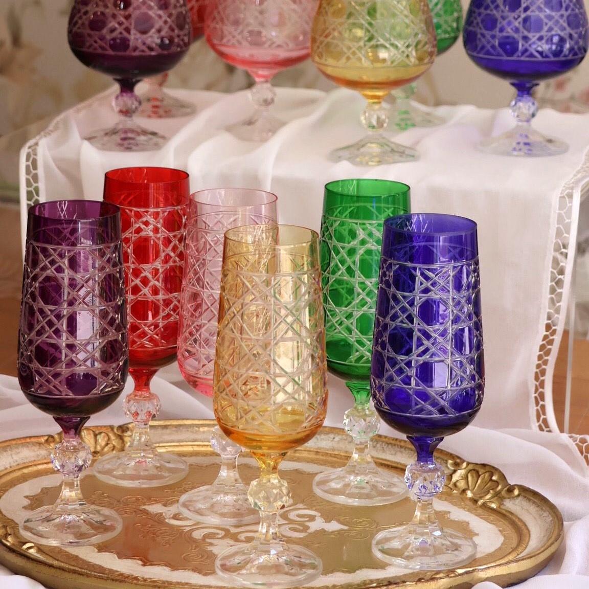 Bohemia Crystal Flüt Model Kahve Yanı Kadeh Renkli