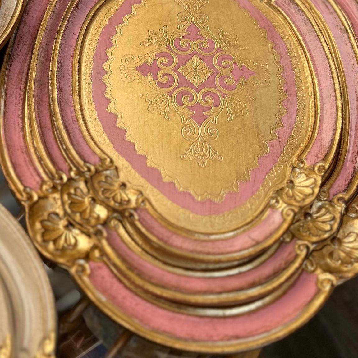 L & M Florence Art Gül Ağacı Oval İthal Gold Renkli 2-3 Kişilik Tepsi 