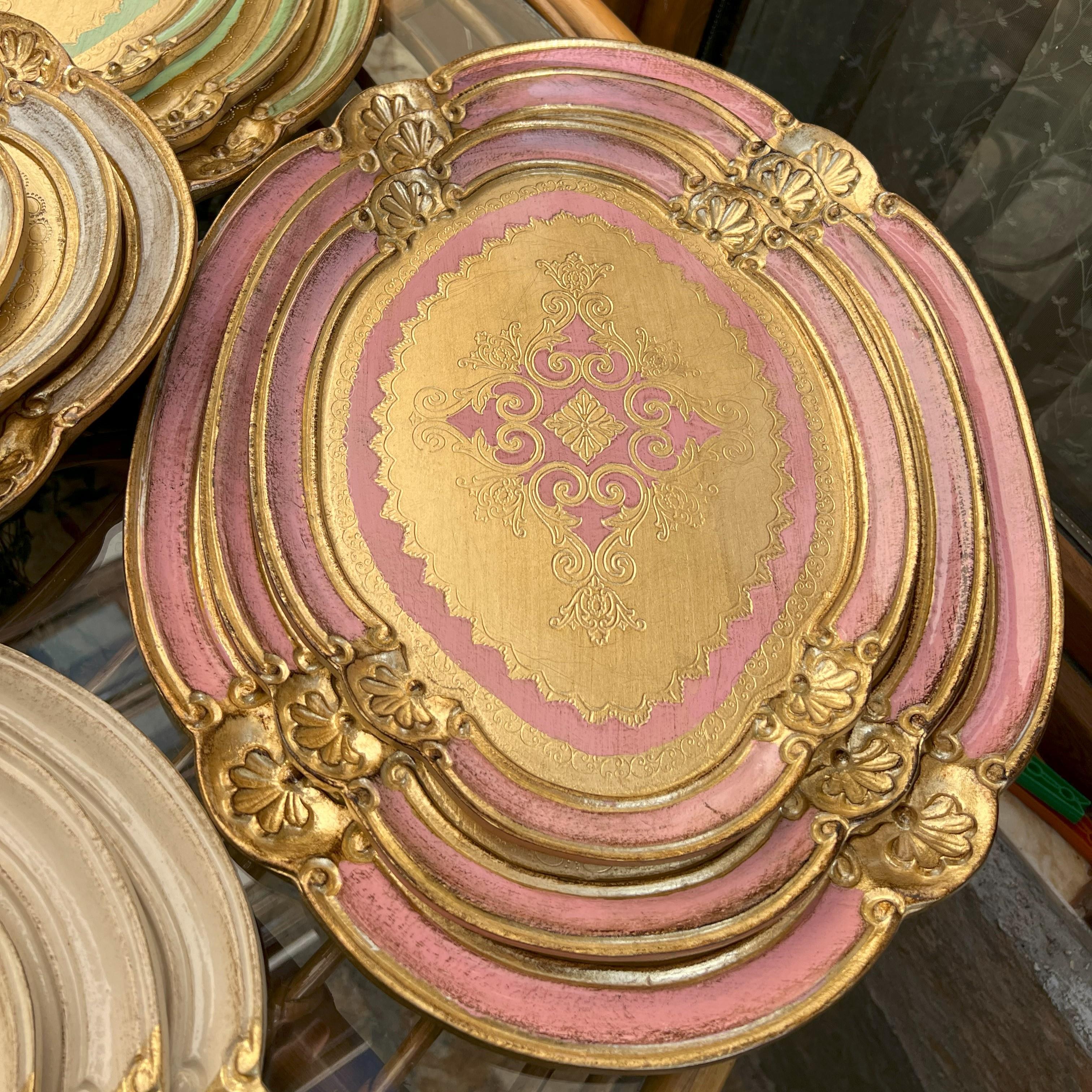 L & M Florence Art Gold Gül Ağacı Oval İthal Gold Renkli 6 Kişilik Tepsi 