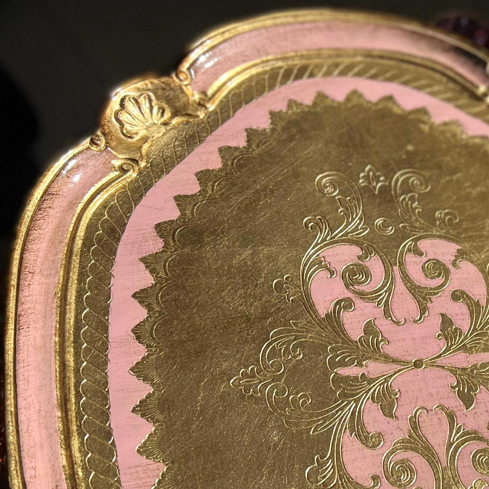 Pescarissi Art Deco Gold Detaylı Renkli Gül Ağacı İthal Tepsi 8-12 Kişilik