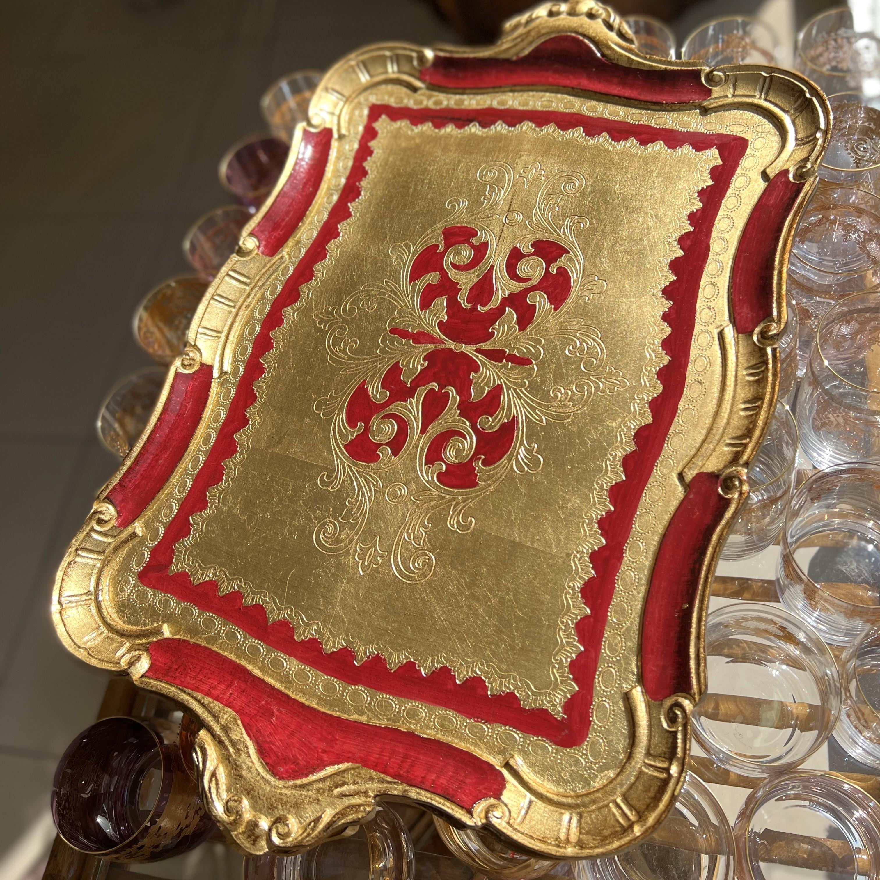 Pescarissi Art Deco  Renkli Köşeli İthal Gül Ağacı Tepsi 6 Kişilik