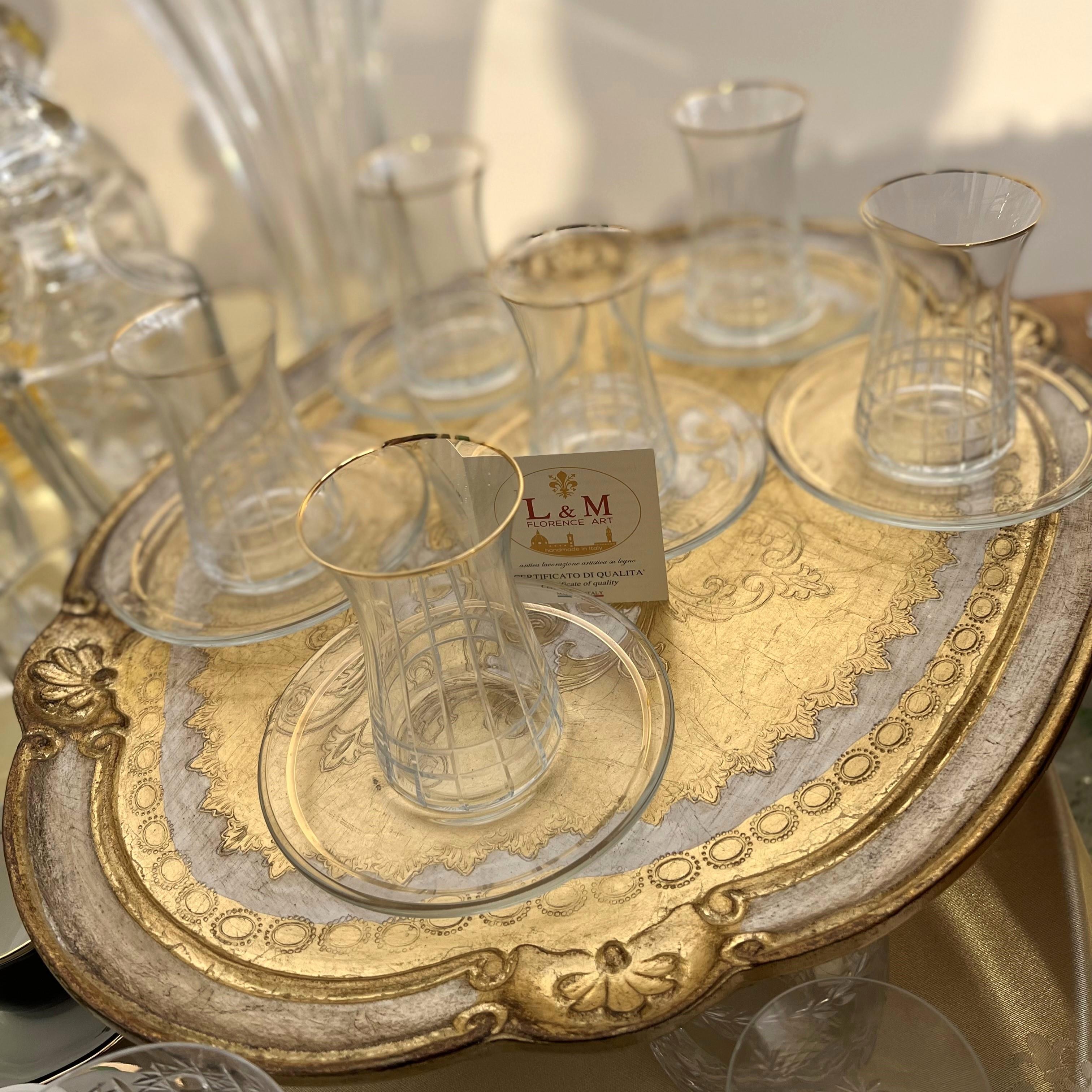 Bohemia Crystal Gold Detaylı Lime Desenli 6 Kişilik Çay Bardağı Takımı