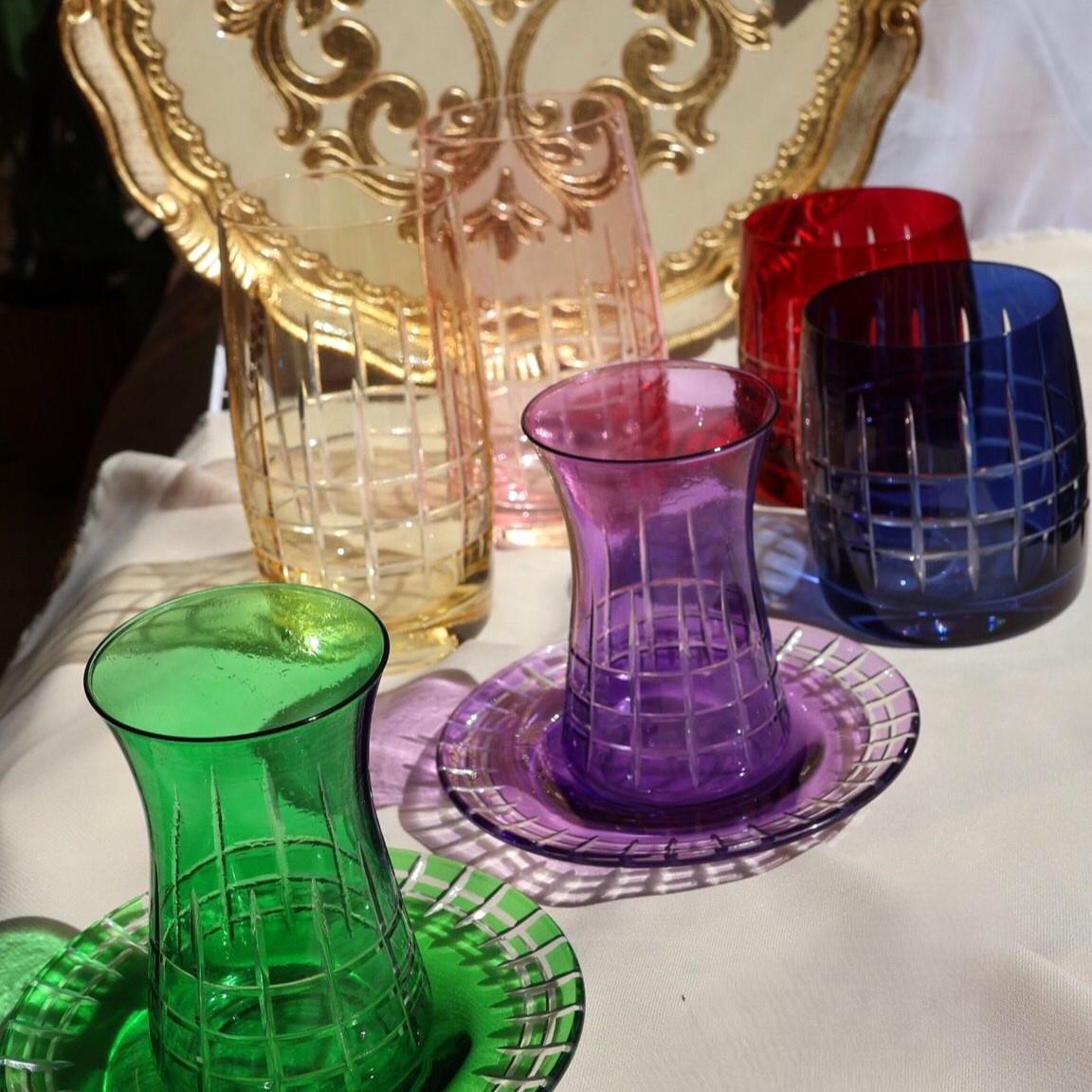 Bohemia Crystal Lime Desenli Renkli 6 Kişilik Çay Bardağı Takımı