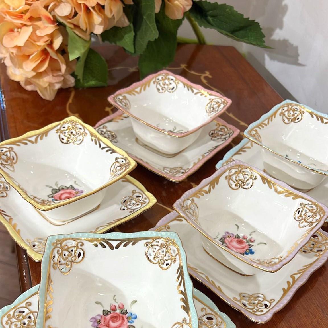 Gold Detaylı El Dekor 6 Kişilik Tatlı Tabağı Takımı