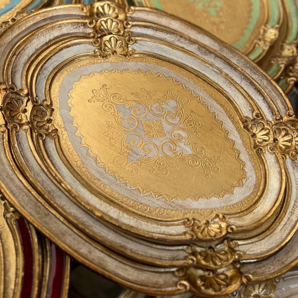 L & M Florence Art Gold Gül Ağacı Oval İthal Gold Renkli 6 Kişilik Tepsi 