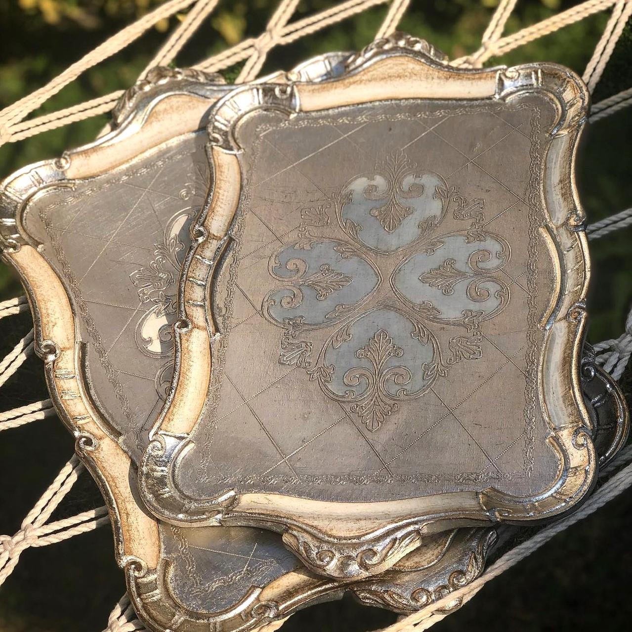 Pescarissi Art Deco  Renkli Köşeli İthal Gül Ağacı Tepsi 6 Kişilik