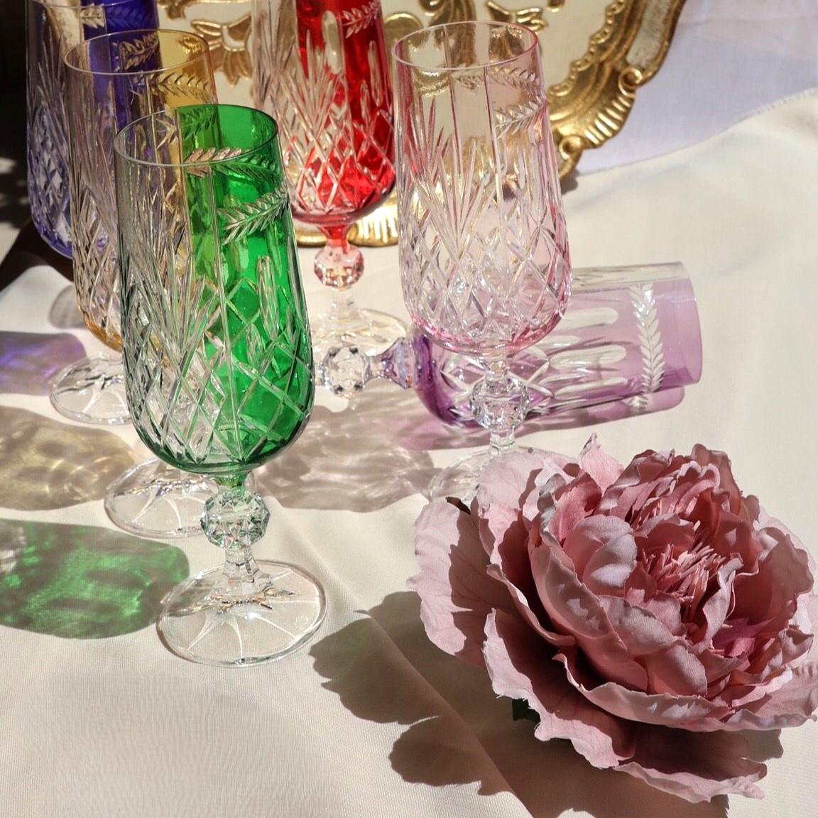 Bohemia Crystal Flüt Model Kahve Yanı Kadeh Renkli