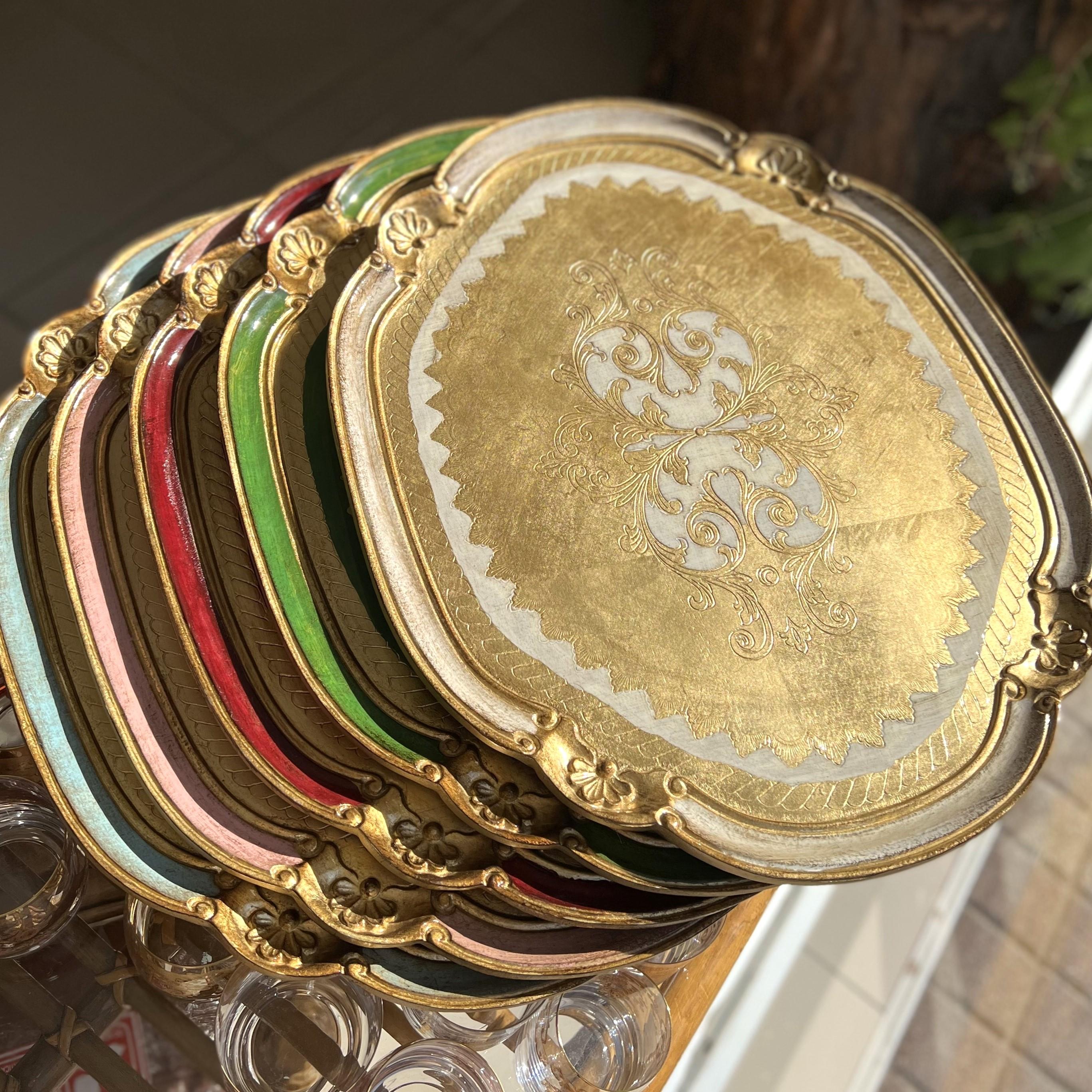 Pescarissi Art Deco Gold Detaylı Renkli Gül Ağacı İthal Tepsi 8-12 Kişilik