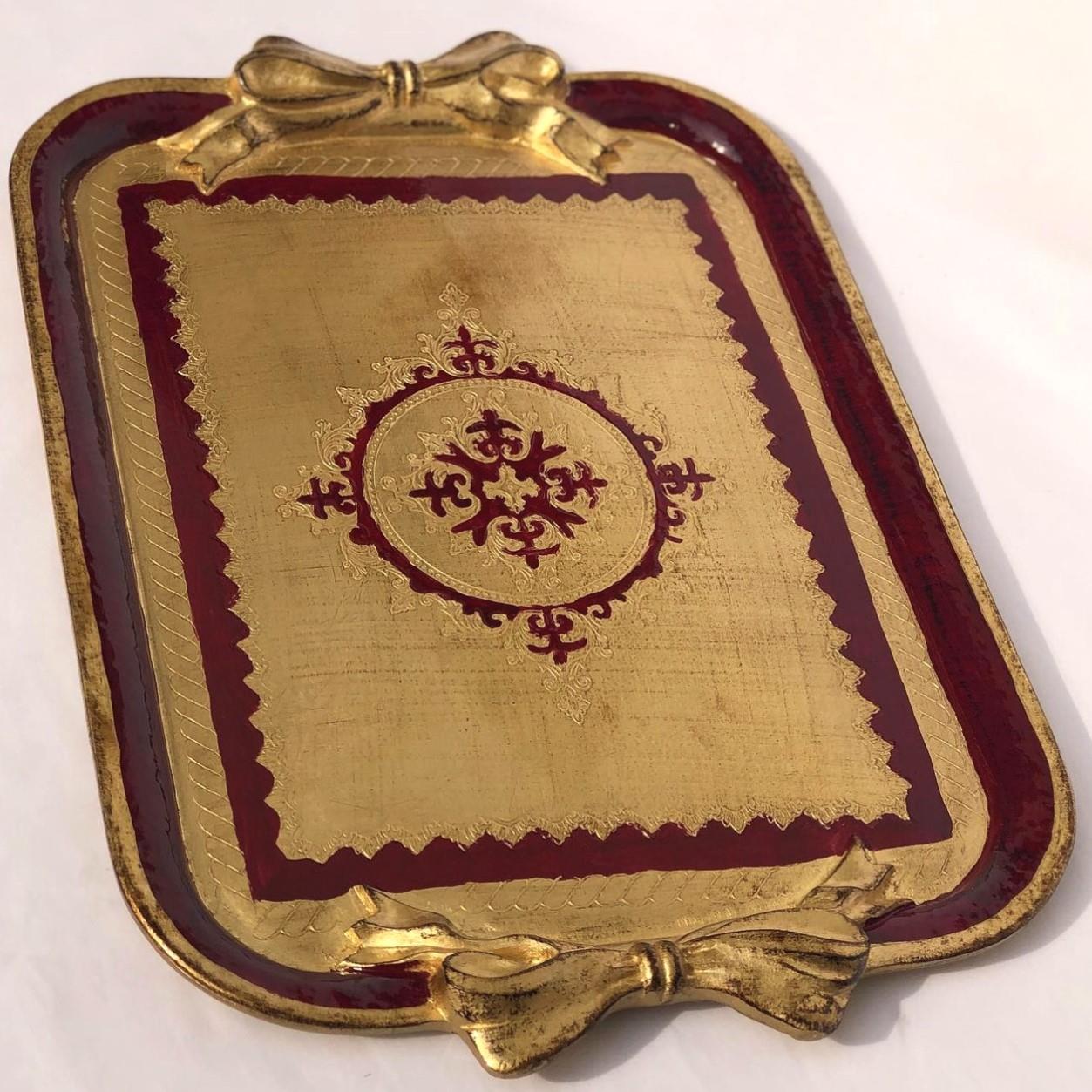 L & M Florence Art Gold Gül Ağacı İthal Dikdörtgen Renkli Tepsi 8-12 Kişilik