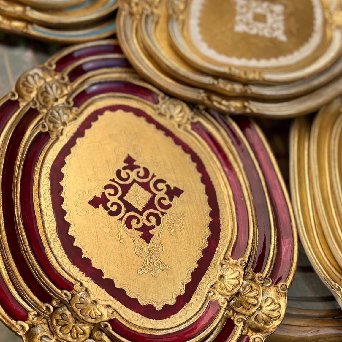 L & M Florence Art Gül Ağacı Oval İthal Gold Renkli 2-3 Kişilik Tepsi 