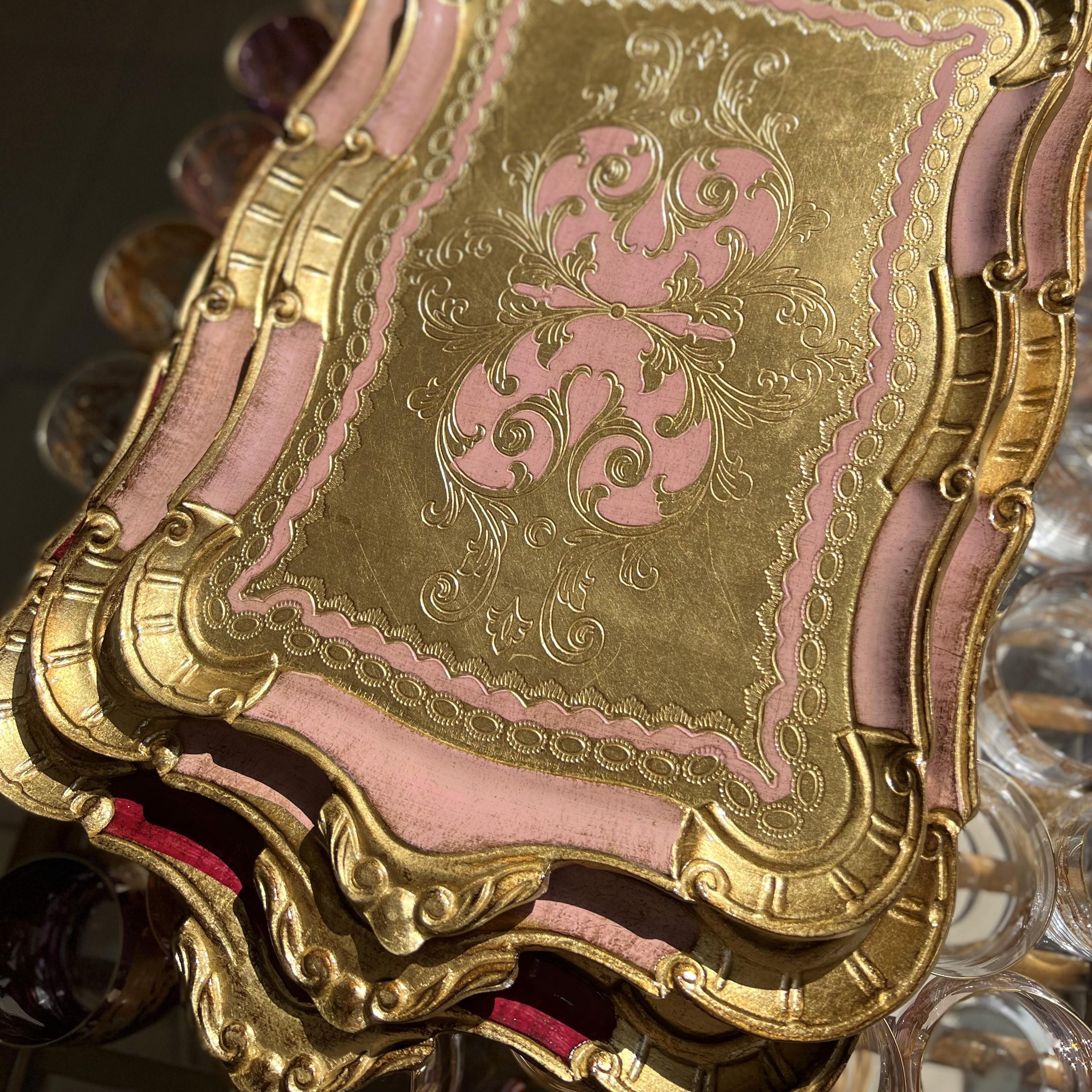 Pescarissi Art Deco  Renkli Köşeli İthal Gül Ağacı Tepsi 6 Kişilik