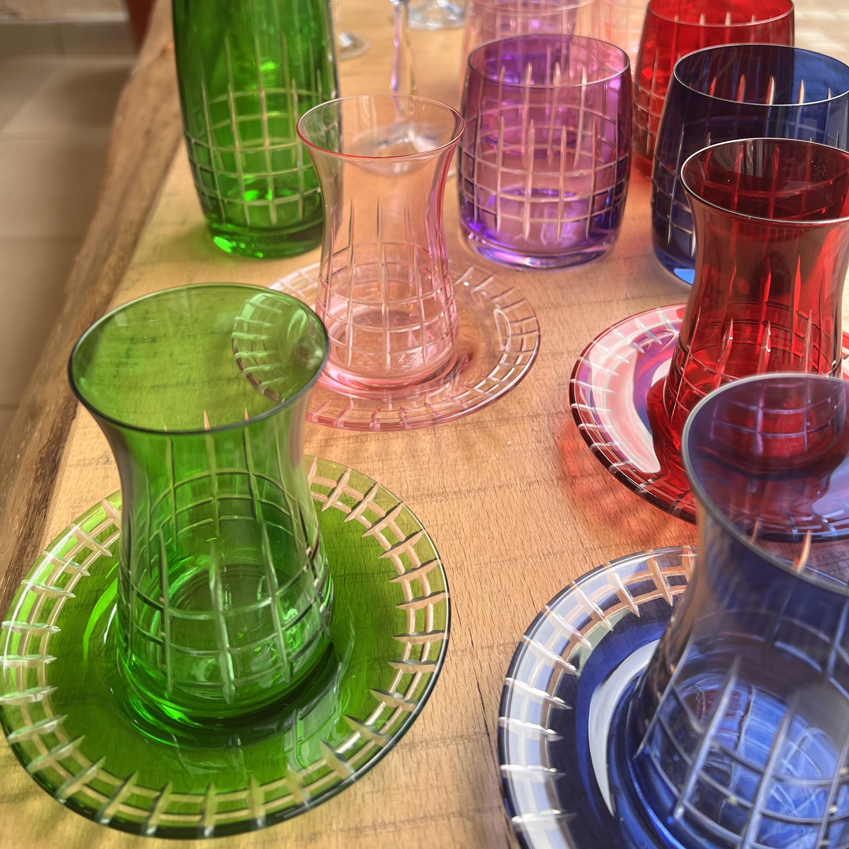 Bohemia Crystal Lime Desenli Renkli 6 Kişilik Çay Bardağı Takımı