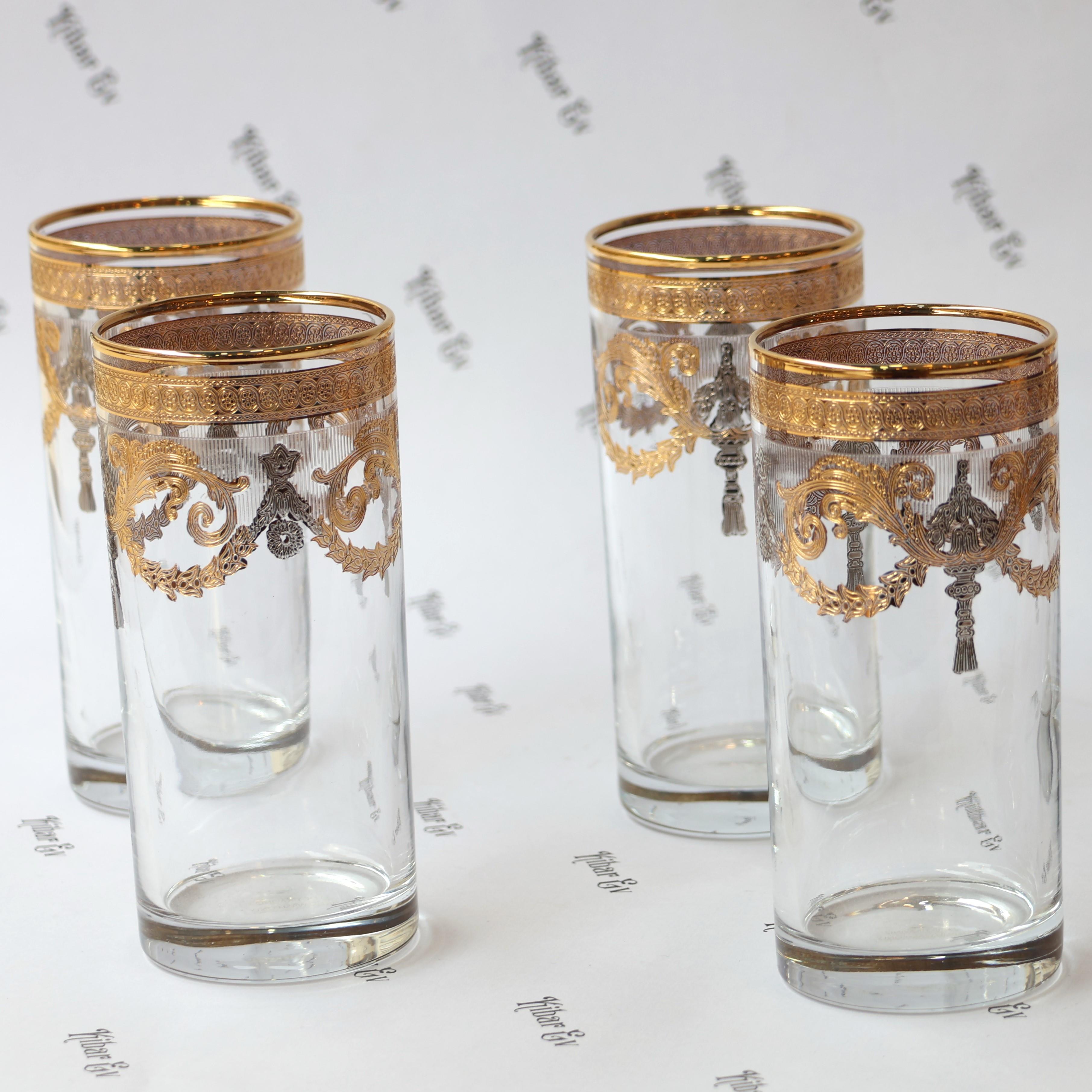 Bohemia Crystal Altın Fırça Desenli Gold 6 Kişilik Meşrubat Bardağı Takımı