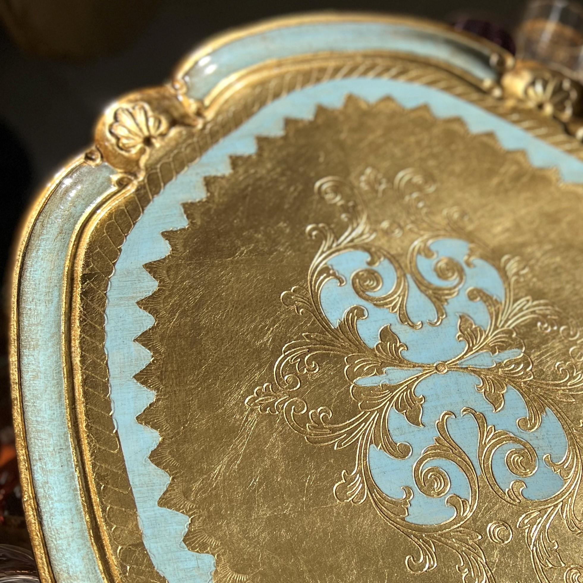 Pescarissi Art Deco Gold Detaylı Renkli Gül Ağacı İthal Tepsi 8-12 Kişilik