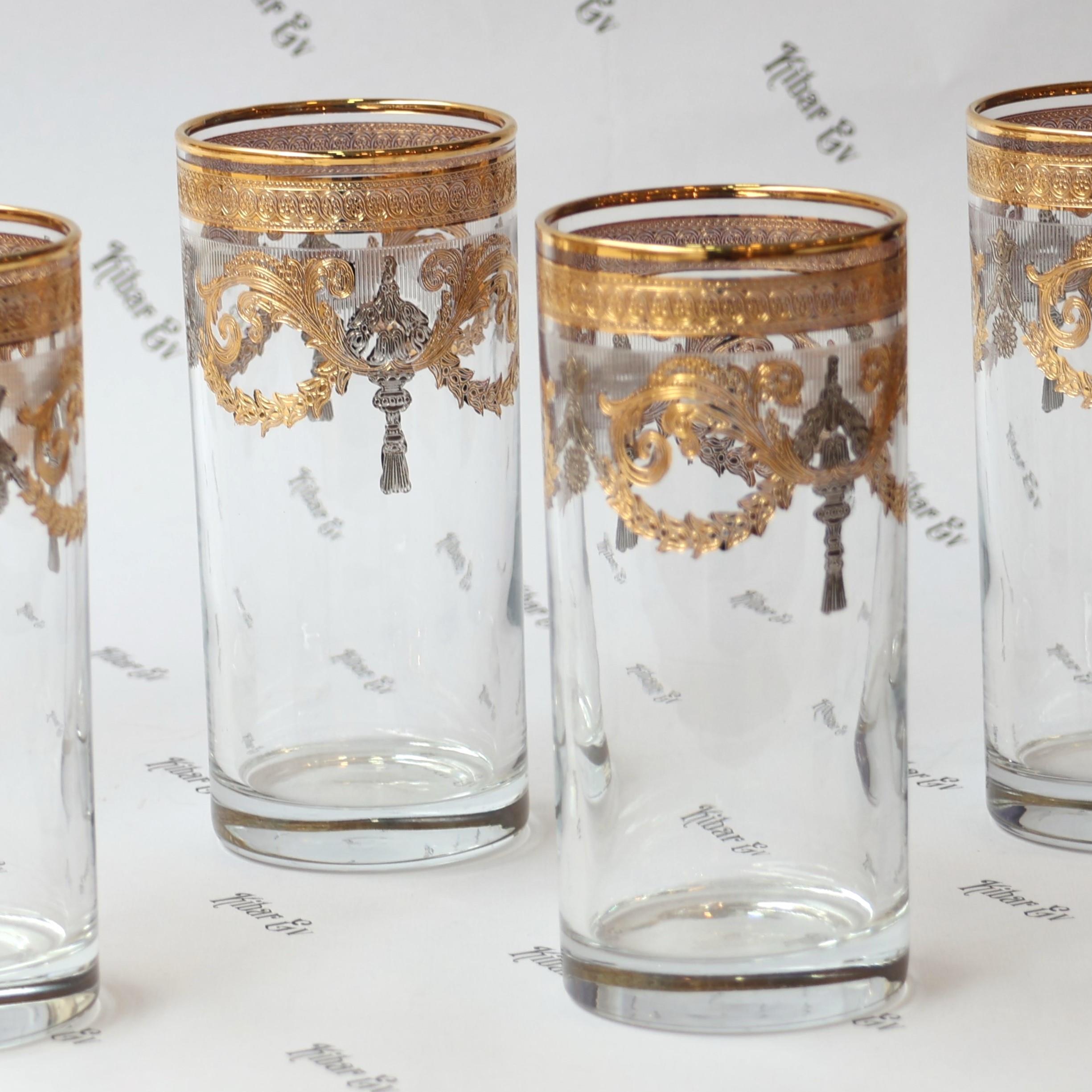 Bohemia Crystal Altın Fırça Desenli Gold 6 Kişilik Meşrubat Bardağı Takımı