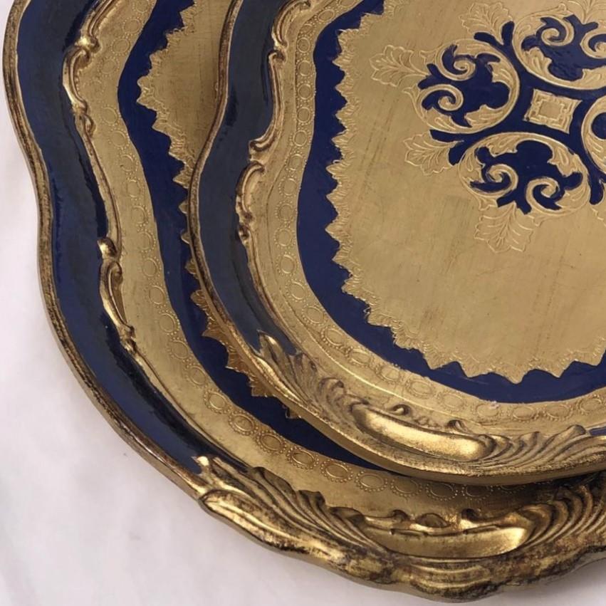 Pescarissi Art Deco Gold Detaylı Oval Bordo Tepsi 8-12 Kişilik İthal Gül Ağacı Tepsi