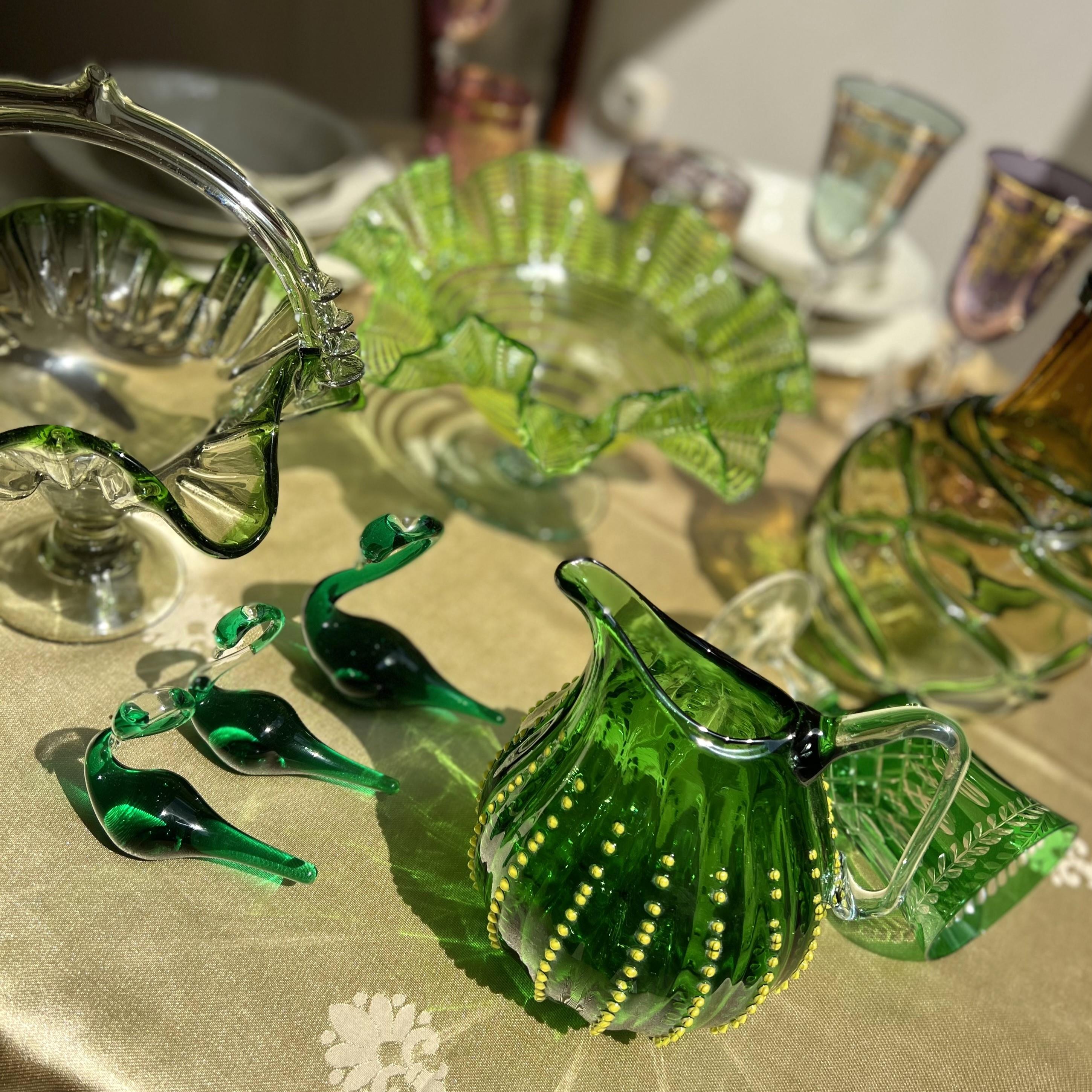 Renkli Dekoratif Cam Obje Kuğu Seti