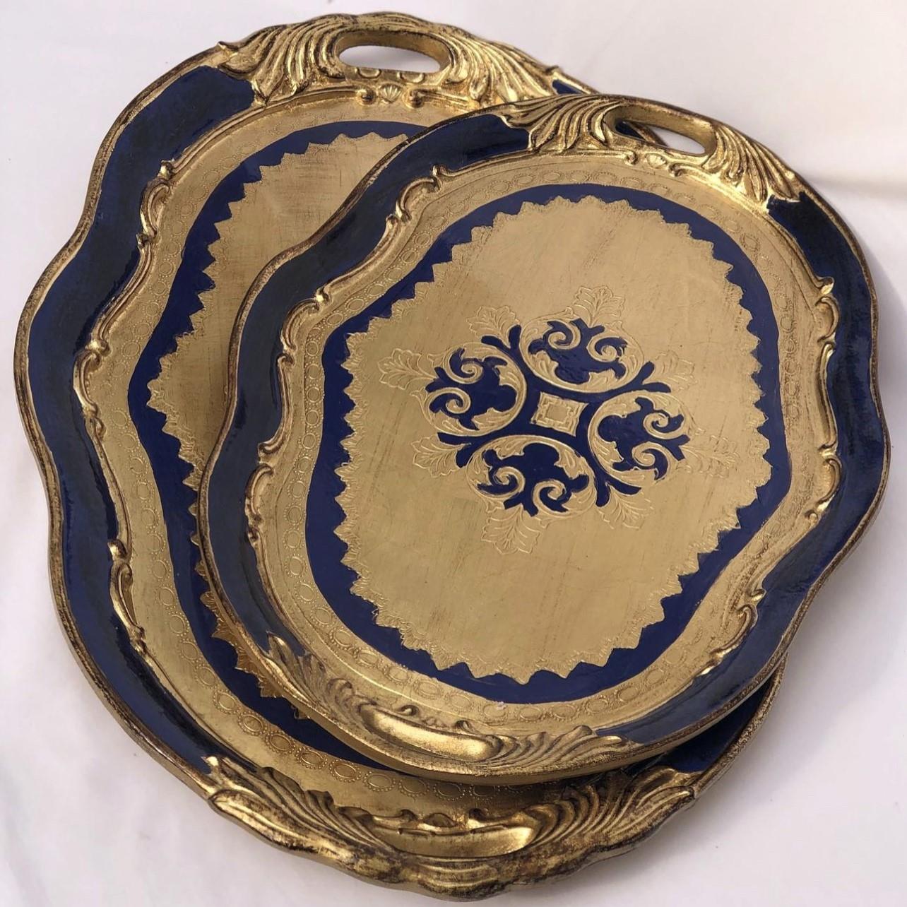 Pescarissi Art Deco Gold Desenli Renkli Oval İthal Gül Ağacı Tepsi 6 Kişilik