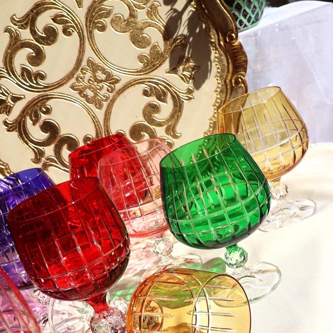 Bohemia Crystal Desenli Renkli Kahve Yanı Kadeh