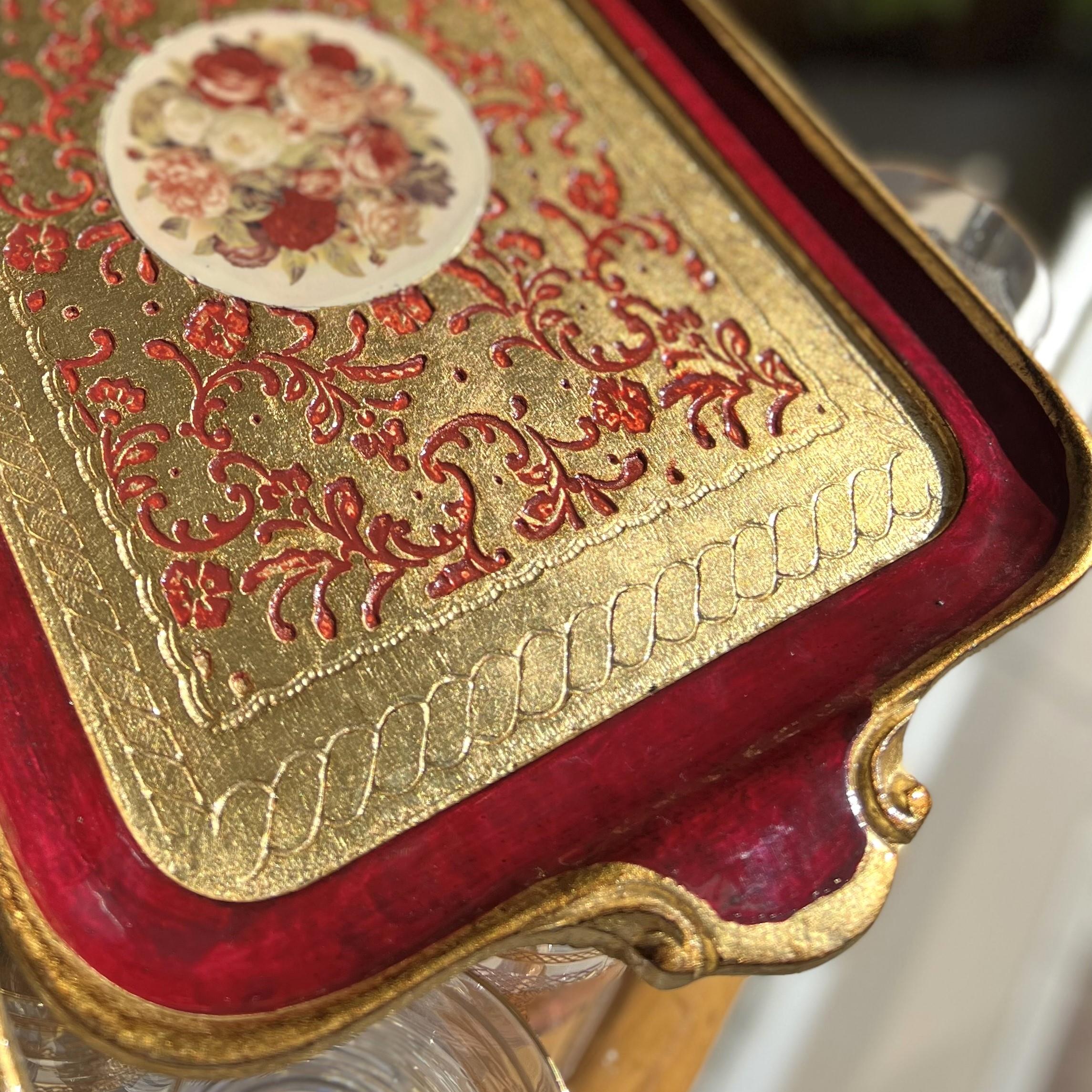 L & M Florence Art Çiçek Desenli Gold İthal Gül Ağacı Tepsi 6 Kişilik