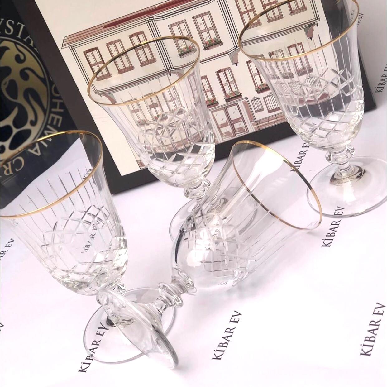 Bohemia Crystal Lime Desenli Gold 6 Kişilik Sofra Boy Kadeh Takımı