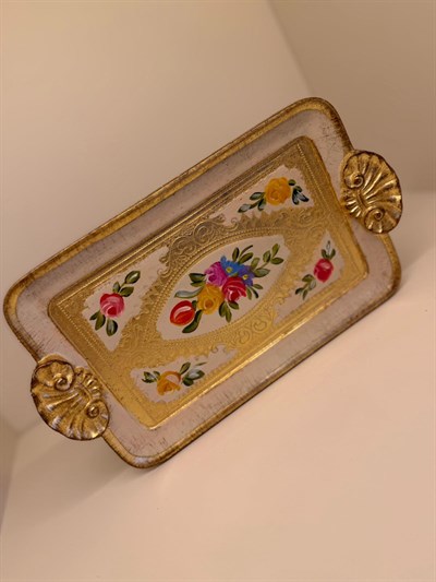 L & M Florence Art İthal Gül Ağacı Dikdörtgen El Dekor Tepsi