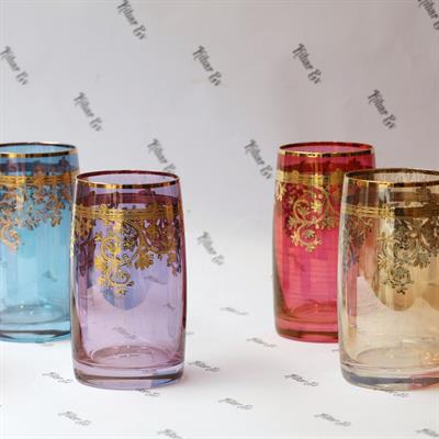 Bohemia Crystal Altın Fırça Desenli Renkli 6 Kişilik Meşrubat Bardağı Takımı