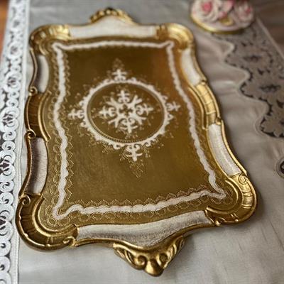 Pescarissi Art Deco Gold Gül Ağacı İthal Köşeli Tepsi 6 Kişilik