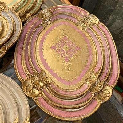 L & M Florence Art Gold Gül Ağacı Oval İthal Gold Renkli 6 Kişilik Tepsi 