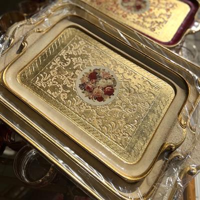 L & M Florence Art Gül Ağacı Desenli İthal Renkli 8-12 Kişilik Tepsi 