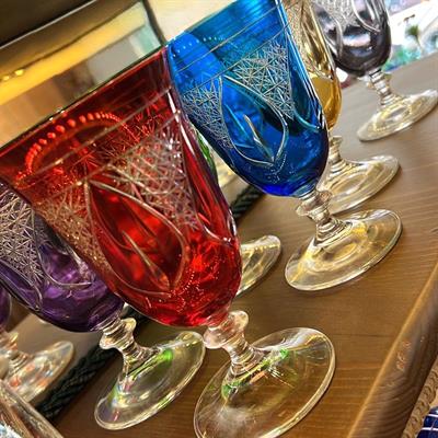 Bohemia Crystal Rocky Desen Renkli 6 Kişilik Sofra Boy Kadeh Takımı