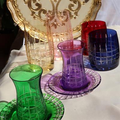 Bohemia Crystal Lime Desenli Renkli 6 Kişilik Çay Bardağı Takımı