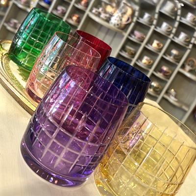 Bohemia Crystal Lime Desenli Renkli 6 Kişilik Su Bardağı Takımı