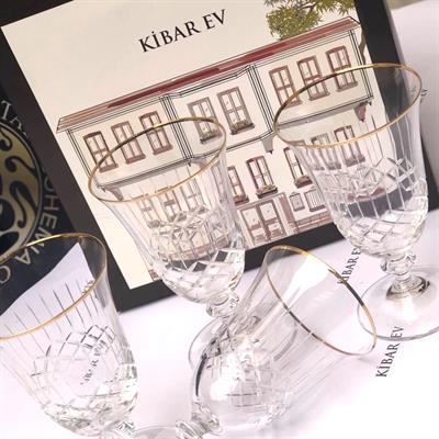 Bohemia Crystal Lime Desenli Gold 6 Kişilik Sofra Boy Kadeh Takımı