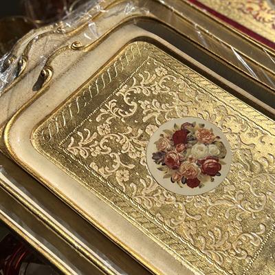 L & M Florence Art Çiçek Desenli Gold İthal Gül Ağacı Tepsi 6 Kişilik