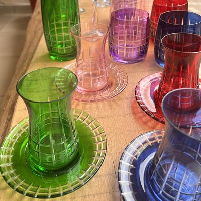 Bohemia Crystal Lime Desenli Renkli 6 Kişilik Çay Bardağı Takımı