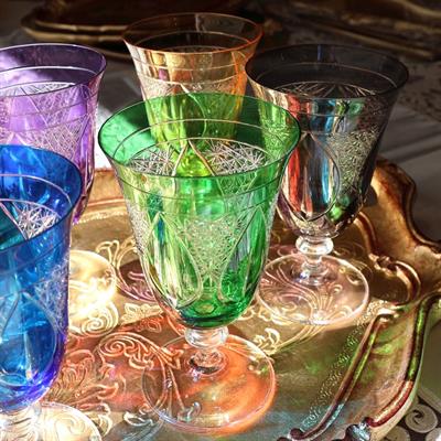 Bohemia Crystal Rocky Desen Renkli 6 Kişilik Sofra Boy Kadeh Takımı