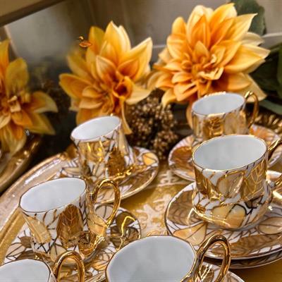 El Dekor Yaldız Desenli 6 Kişilik Kahve Fincanı Takımı