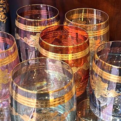 Bohemia Crystal Altın Fırça Desenli Renkli 6 Kişilik Su Bardağı Takımı
