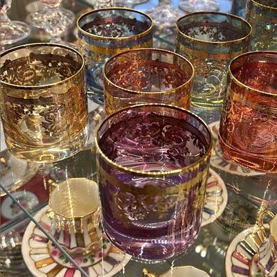 Bohemia Crystal Altın Fırça Desenli Gold 6 Kişilik Kahve Yanı Kadeh Renkli