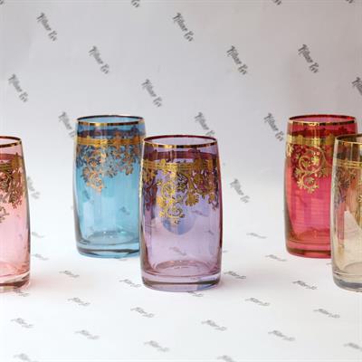 Bohemia Crystal Altın Fırça Desenli Renkli 6 Kişilik Meşrubat Bardağı Takımı