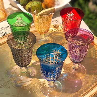 Bohemia Crystal Ananas Desen Renkli 6 Kişilik Sofra Boy Kadeh Takımı