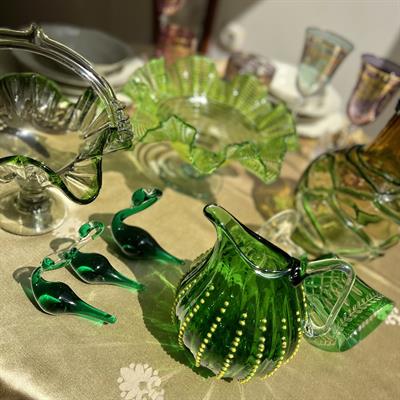 Renkli Dekoratif Cam Obje Kuğu Seti