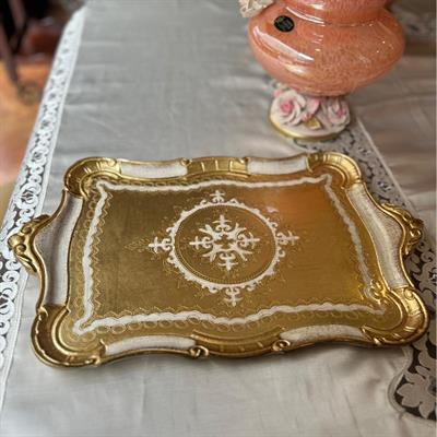 Pescarissi Art Deco Gold Gül Ağacı İthal Köşeli Tepsi 6 Kişilik