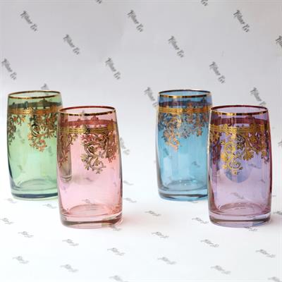 Bohemia Crystal Altın Fırça Desenli Renkli 6 Kişilik Meşrubat Bardağı Takımı