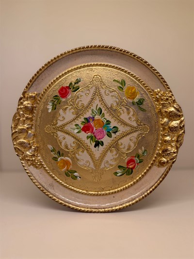 L & M Florence Art İthal Gül Ağacı Yuvarlak El Dekor Tepsi